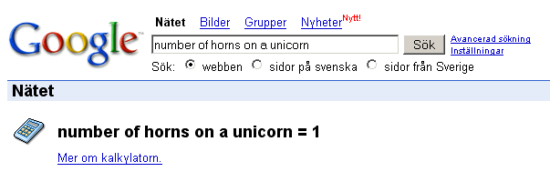 Number of horns on a unicorn